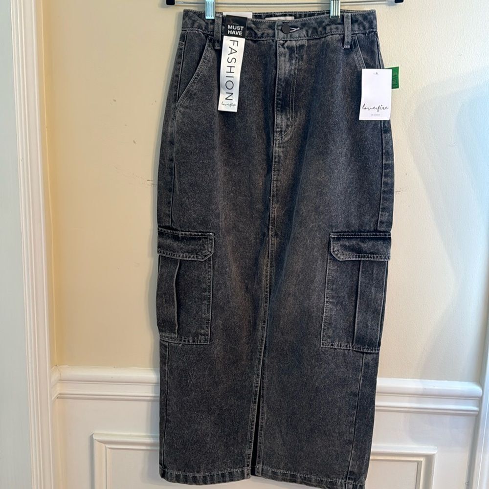 Love, Fire Black Denim Maxi Skirt
